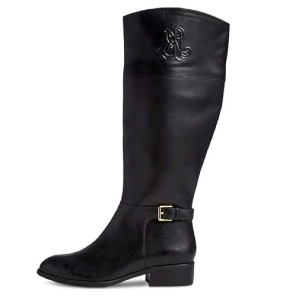 NEW Ralph Lauren Madisen Black Leather Tall Riding Boots with Buckle Size 5.5